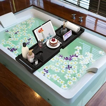 Bamboo Bathtub Tray for Luxury Bathrooms, Adjustable & Expandable