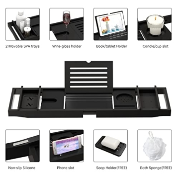 Bamboo Bathtub Tray for Luxury Bathrooms, Adjustable & Expandable