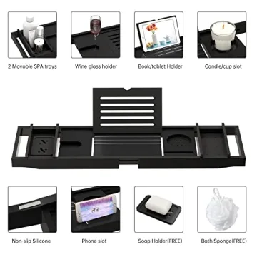 Bamboo Bathtub Tray for Luxury Bathrooms, Adjustable & Expandable