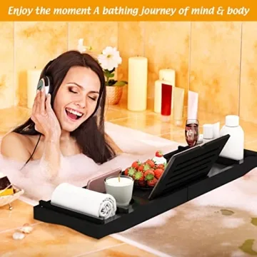 Bamboo Bathtub Tray for Luxury Bathrooms, Adjustable & Expandable