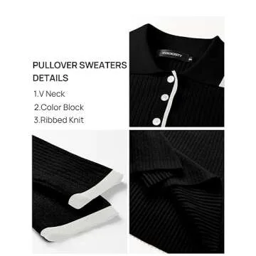 MEROKEETY Women's Long Sleeve V Neck Sweater Dress Button Ribbed Knit Slim Fit Elegant Maxi Dresses, Black, S