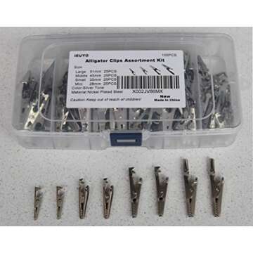 IEUYO Multipurpose Metal Mini Alligator Clips for Battery Test Lead Steel Crocodile Clamps, Place Card Holder,Silver Tone Nickel Plated Large/Midium/Small/Mini (51/45/35/28mm) 4 Sizes/100PCS
