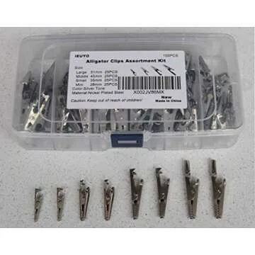 IEUYO Multipurpose Metal Mini Alligator Clips for Battery Test Lead Steel Crocodile Clamps, Place Card Holder,Silver Tone Nickel Plated Large/Midium/Small/Mini (51/45/35/28mm) 4 Sizes/100PCS