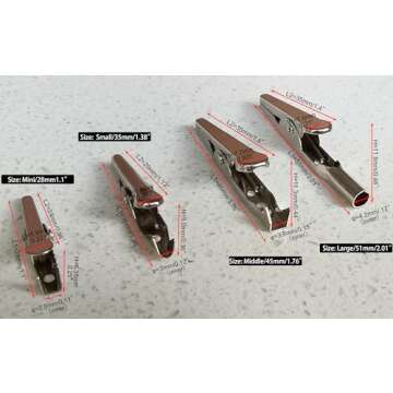 IEUYO Multipurpose Metal Mini Alligator Clips for Battery Test Lead Steel Crocodile Clamps, Place Card Holder,Silver Tone Nickel Plated Large/Midium/Small/Mini (51/45/35/28mm) 4 Sizes/100PCS