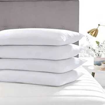 Medium Support Bed Pillows Standard Size Set of 4 Pack for Sleeping 20"x26", Hypoallergenic Skin Friendly Down Alternative Filling for Side Stomach Back Sleeper Machine Washable