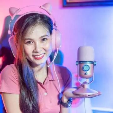 THRONMAX USB Gaming Microphone with High-Res Metering, Condenser Desktop Mic for PC, PS4, PS5 and Mac,96 kHz / 24-Bit Audio, LED Lighting Voice Effects for Streaming&Podcasting,Twitch, YouTube,(Pink)