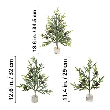Winlyn Set of 3 Mini Frosted Artificial Pine Trees with Wood Bases Small Tabletop Christmas Trees wi...