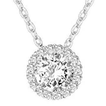 PAVOI 14K Gold Plated Post Faux Diamond Round Solitaire Pendant Halo Necklace in White Gold