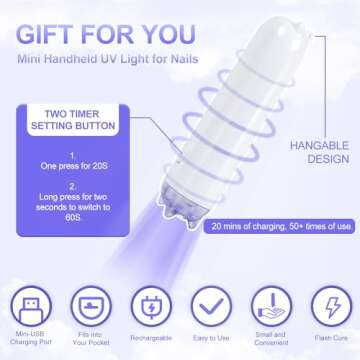 NXJ INFILILA Cordless Nail Lamp, Rechargeable UV LED Nail Lamp, 268W Fast Curing Wireless Nail Lamp with 36Pcs Lamp Beads for Hands & Feet, Quick Dry Gel Lamp for Salon & Home