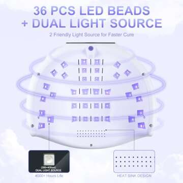 NXJ INFILILA Cordless Nail Lamp, Rechargeable UV LED Nail Lamp, 268W Fast Curing Wireless Nail Lamp with 36Pcs Lamp Beads for Hands & Feet, Quick Dry Gel Lamp for Salon & Home