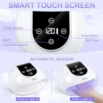 NXJ INFILILA Cordless Nail Lamp, Rechargeable UV LED Nail Lamp, 268W Fast Curing Wireless Nail Lamp with 36Pcs Lamp Beads for Hands & Feet, Quick Dry Gel Lamp for Salon & Home