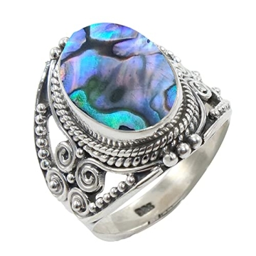 Elegant Abalone Shell Sterling Silver Ring for Women & Girls
