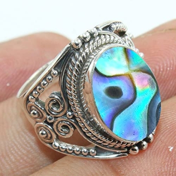 Abalone Shell Sterling Silver Minimalist Ring