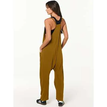 ANRABESS Jumpsuits for Women Casual Summer Overalls Sleeveless Spaghetti Strap Romper Jumpers Trendy Beach Vacation Outfits Caramel X-Large