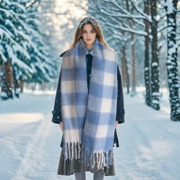 Stylish SHOHOKU Large Chunky Plaid Scarf for Winter Warmth