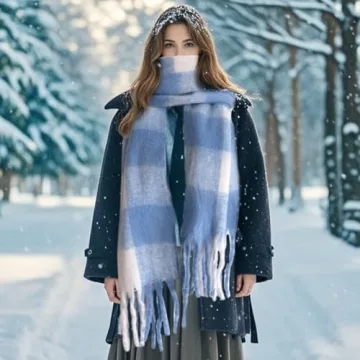 Stylish SHOHOKU Large Chunky Plaid Scarf for Winter Warmth