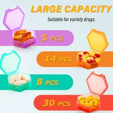 Small Pill Box, 7 Packs Travel Pill Case with Bag, Mini Pill Organizer for Pocket Purse