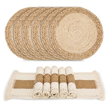 Handmade Boho Placemats Set of 6 - Natural Design