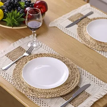 Handmade Boho Placemats Set of 6 - Natural Design