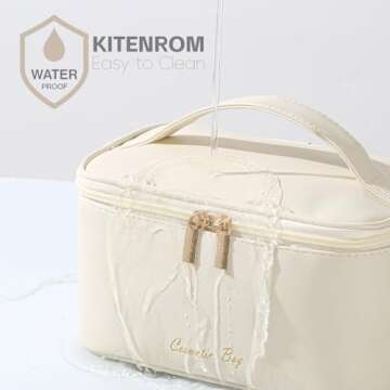 KITENROM Travel Makeup Bag Portable Cosmetic Bags for Women Large Toiletry Bag Case Pouch Organizer Waterproof (Light Beige)