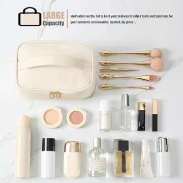 KITENROM Travel Makeup Bag Portable Cosmetic Bags for Women Large Toiletry Bag Case Pouch Organizer Waterproof (Light Beige)