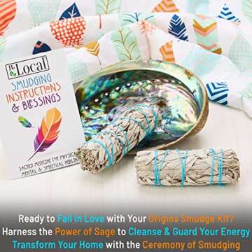 Origins Smudging Kit - 2 White Sage Smudge Stick + Abalone Shell Bowl | Sustainably Sourced Healing Incense for Home Cleansing, Protection, Meditation, Positive Energy