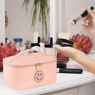 WALONER Cute Preppy Makeup Bag, Large Waterproof Organizer