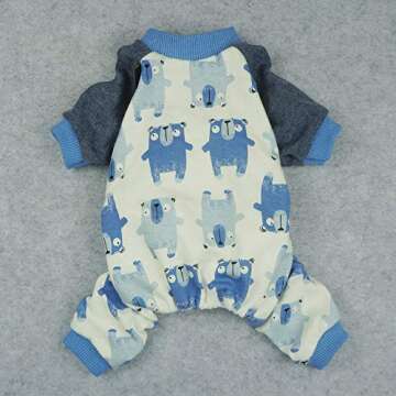 Fitwarm Lovely Bear Pet Clothes for Dog Pajamas Cat Jumpsuit PJS Apparel Cotton Blue Large