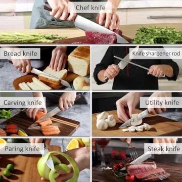 PAUDIN 14-Piece Kitchen Knife Set with Block