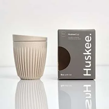 Huskee Mug – 8 oz – Reusable – Sustainable – Made of Coffee Sleeve – with Lid – Natural