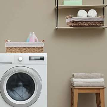 DUOER Round Paper Rope Storage Basket, Wicker Baskets for Organizing with Handle, Decorative Bins fo...