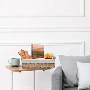 DUOER Round Paper Rope Storage Basket, Wicker Baskets for Organizing with Handle, Decorative Bins for Countertop, Toilet Paper Basket for Toilet Tank Top, Small Baskets Set (Set of 2,Beige)