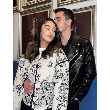 Bgylu Women's Floral Print Quilted Lightweight Jacket Retro V Neck Tie Fall Winter Double Sided Vintage Street Outerwear (Floral-L)