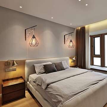 Frideko Hanging Lamp - 16.5ft Plug in Pendant Light, Farmhouse Hanging Lights with Plug in Cord, Industrial Hemp Rope Hanging Light Hanging Lamps That Plug into Wall Outlet for Living Room Bedroom