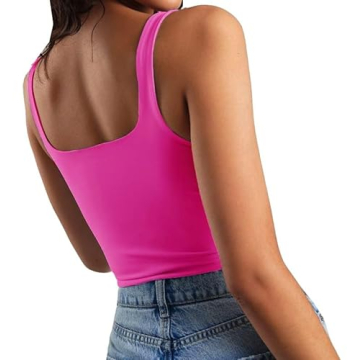 Artfish Women's Neon Pink Crop Tank Top for Summer