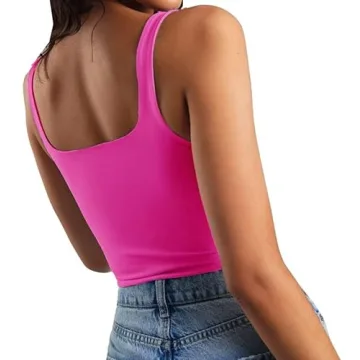 Artfish Women's Neon Pink Crop Tank Top for Summer