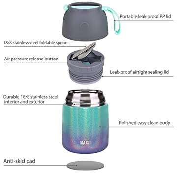 MAXSO Soup Thermo - 17 oz Insulated Lunch Container with Spoon and Leak-proof Design