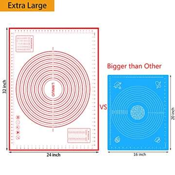 Silicone Pastry Mat Extra Thick Non Stick Baking Mat, Fondant Mat,Counter Mat,Dough Rolling Mat, Oven Liner, Pie Crust Mat (24''(W)*32''(L), Red)