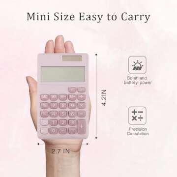 Pink Calculator,Small Calculator,Mini Calculator,Cute Calculator,Solar Calculator,Calculator for Sch...