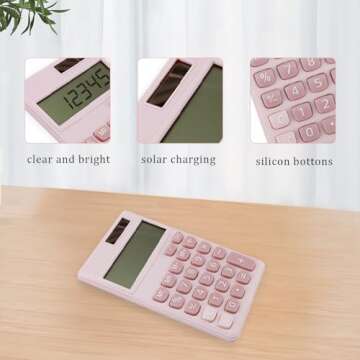 Pink Calculator,Small Calculator,Mini Calculator,Cute Calculator,Solar Calculator,Calculator for School,Basic Calculators for Students,Office Supplies,4 Function Calculator,Middle School Calculator