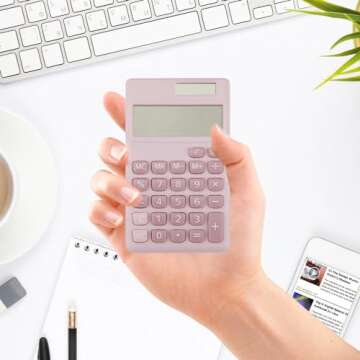 Pink Calculator,Small Calculator,Mini Calculator,Cute Calculator,Solar Calculator,Calculator for School,Basic Calculators for Students,Office Supplies,4 Function Calculator,Middle School Calculator