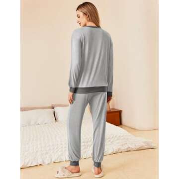 Ekouaer Womens Pajama Sets Long Sleeve Pjs Comfy Pj Set Jogger 2 Piece Lounge Pajamas Sets for Women Grey Small