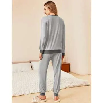 Ekouaer Womens Pajama Sets Long Sleeve Pjs Comfy Pj Set Jogger 2 Piece Lounge Pajamas Sets for Women Grey Small
