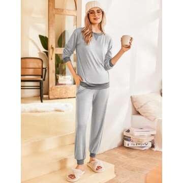 Ekouaer Womens Pajama Sets Long Sleeve Pjs Comfy Pj Set Jogger 2 Piece Lounge Pajamas Sets for Women Grey Small