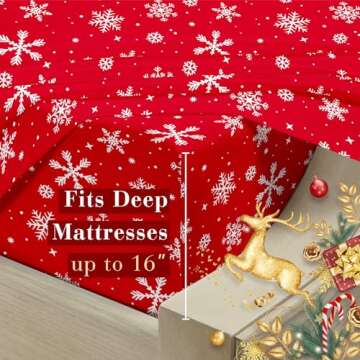 YIYEA Christmas King Size Sheets Set, Luxury 1800TC Double Brushed Microfiber Christmas Bed Sheets for King Size Bed, Extra Soft, Deep Pocket, Shrinkage and Fade Resistant, 4PC (King)
