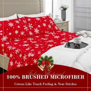 YIYEA Christmas King Size Sheets Set, Luxury 1800TC Double Brushed Microfiber Christmas Bed Sheets for King Size Bed, Extra Soft, Deep Pocket, Shrinkage and Fade Resistant, 4PC (King)