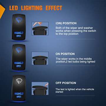 Nilight Windshield Wiper Rocker Switch Led Light Bar Switch 8Pin Laser （ON On Off DPDT switches 20A/12V 10A/24V Switch Blue with Jumper Wires Set for Cars Trucks RVs