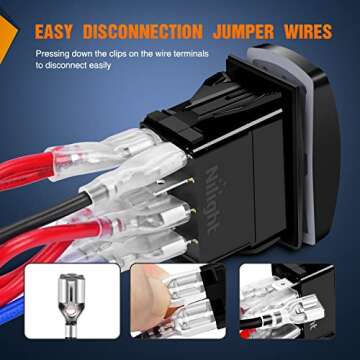 Nilight Windshield Wiper Rocker Switch Led Light Bar Switch 8Pin Laser （ON On Off DPDT switches 20A/12V 10A/24V Switch Blue with Jumper Wires Set for Cars Trucks RVs