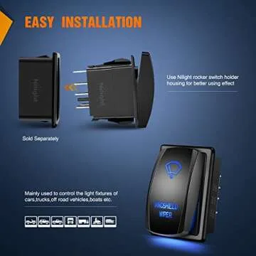 Nilight Windshield Wiper Rocker Switch Led Light Bar Switch 8Pin Laser （ON On Off DPDT switches 20A/12V 10A/24V Switch Blue with Jumper Wires Set for Cars Trucks RVs