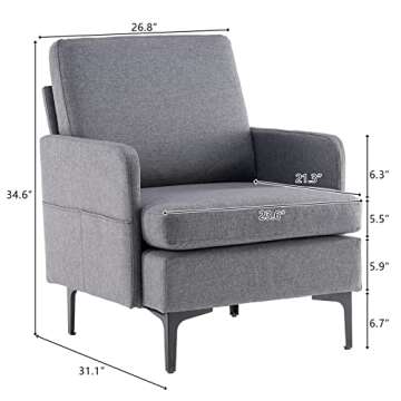 Karl home Mid-Century Accent Chair Modern Fabric Singl Sofa Dark Gray Upholstered Comfy Arm Chair Li...